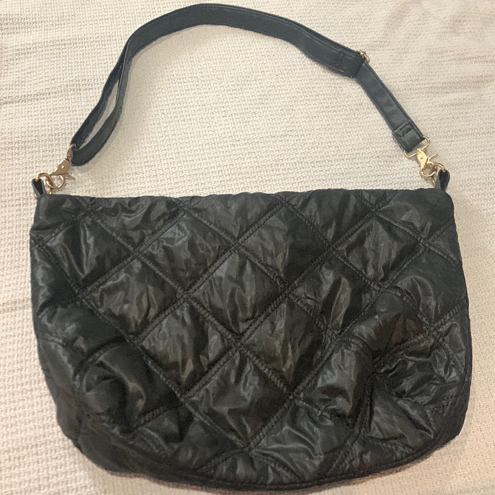 Black quilted hobo bag